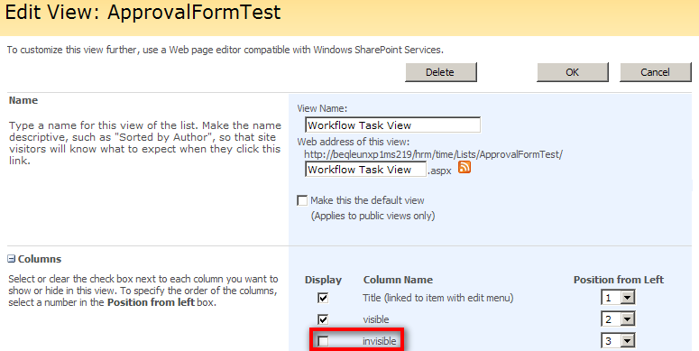 Create a view, hiding the columns you don't want on the approval form